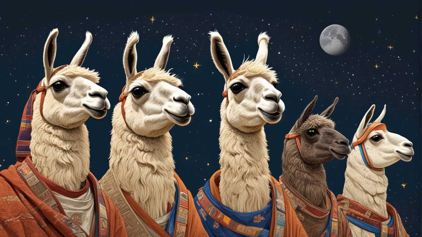 A narrative illustration of our noble Llama News: A triumphant return of the Chang'e 6 lunar expedition crew, their faces lit with wonder and accomplishment. They carry precious, otherworldly rock and soil samples from Earth's lesser-known celestial counterpart as a testament to human ingenuity and discovery.