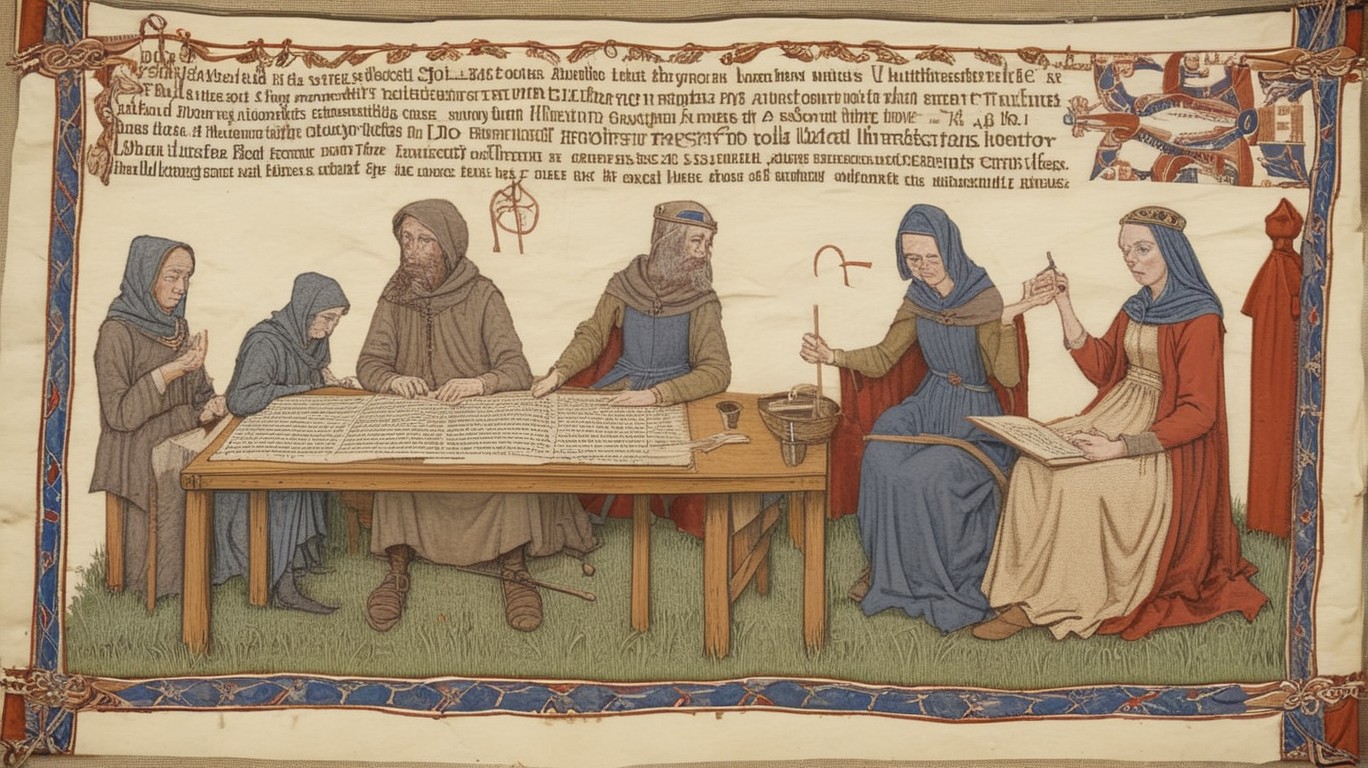 A medieval scribe carefully records a pivotal decree in a richly illustrated manuscript: 'Moyle v. United States', where the nullification of Idaho's prohibition on abortion grants life-saving care for those with barren wombs, amidst an overarching ban - inspired by real-life news sources. 