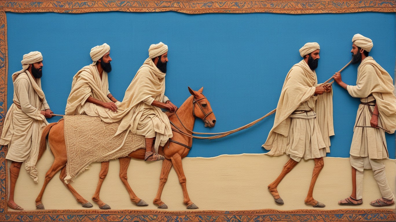 Create a scene showing people struggling with scorching heatwaves and humidity in southern Pakistan as they desperately seek shelter; contrast their distress against bright blue skies to emphasize the extreme weather event.