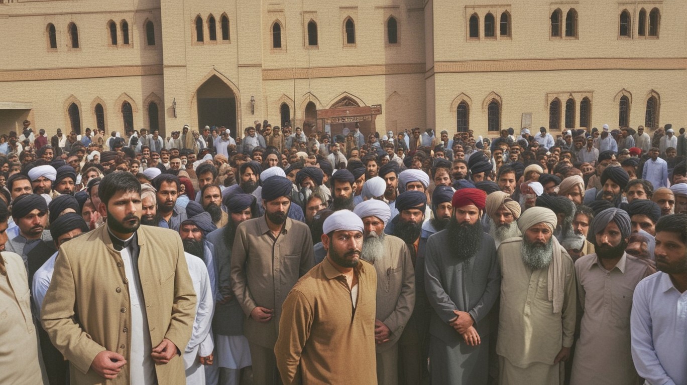 A Christian man stands before a crowded courthouse in Sahiwal, Punjab, Pakistan, awaiting judgement after having faced blasphemy allegations against the Muslim faith on social media platforms. The anti-Christian fervor that swept Jaranwala resulted in numerous homes and places of worship being consumed by flames in an act of arson.