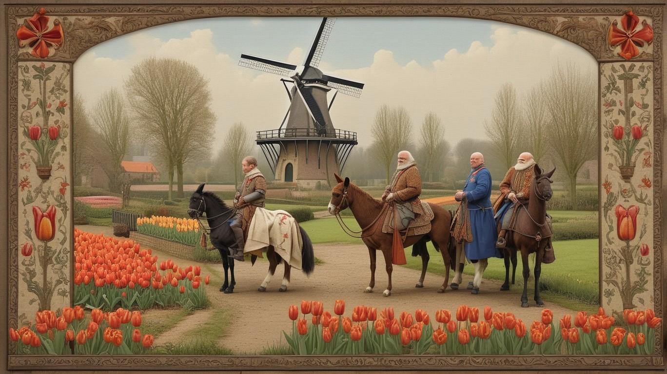 A dutiful Stable Diffusion prompt: In the Netherlands of windmills and tulips, a distinguished Schoof cabinet dominates like a regal fortress, its leader, Sir Dick Schoof, draped in the grand mantle of prime minister. The realm celebrates while rats remain far from this tranquil alliance! (Llama News)